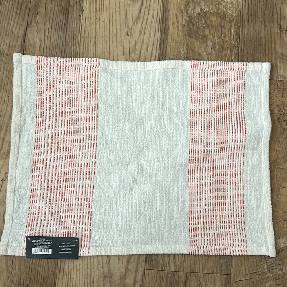 Set of 5 Threshold Cream with Orange Stripe Placemats 14”x19” - Picture 5 of 6